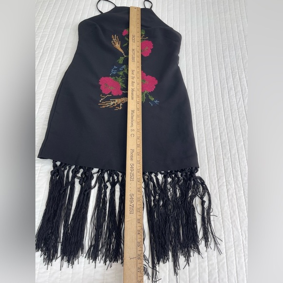 Ending Rose dress size small form fitting spaghetti strap with black fringe NWT - Picture 9 of 9